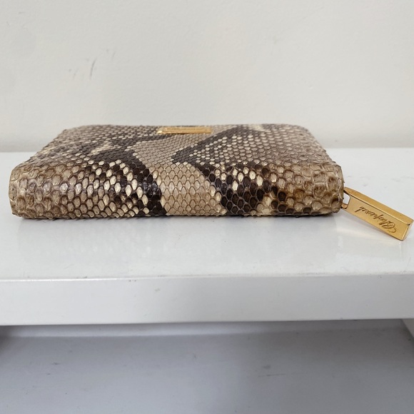 Chopard Mini Zip Python Snakeskin Cream Tan Brown Card Case Wallet Italy - Picture 4 of 6